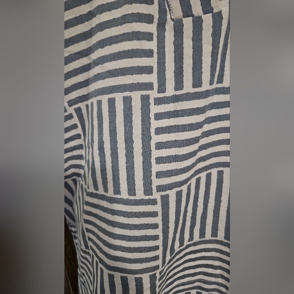 LIOR PARIS Blue/White BANDED COLLARNECK 3/4 ROLL TAB SLEEVE BLOUSE.FRIDA. Size S - Picture 8 of 11